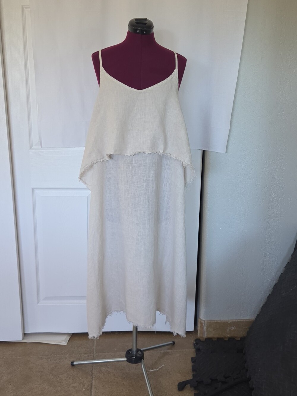Tempo Paris Made In Italy Cream Linen Dress Size M/L Lagenlook Resortwear